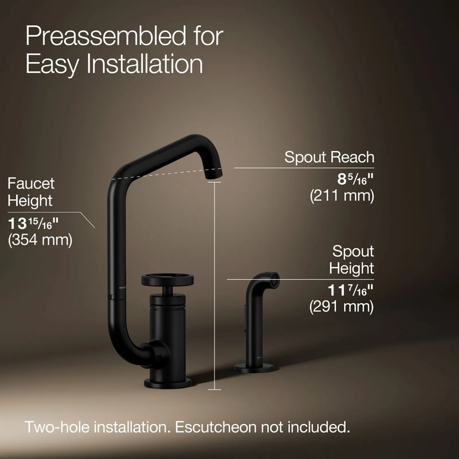 Single-handle bar sink faucet with two-function extended-reach spout and side sprayer^Kohler Online