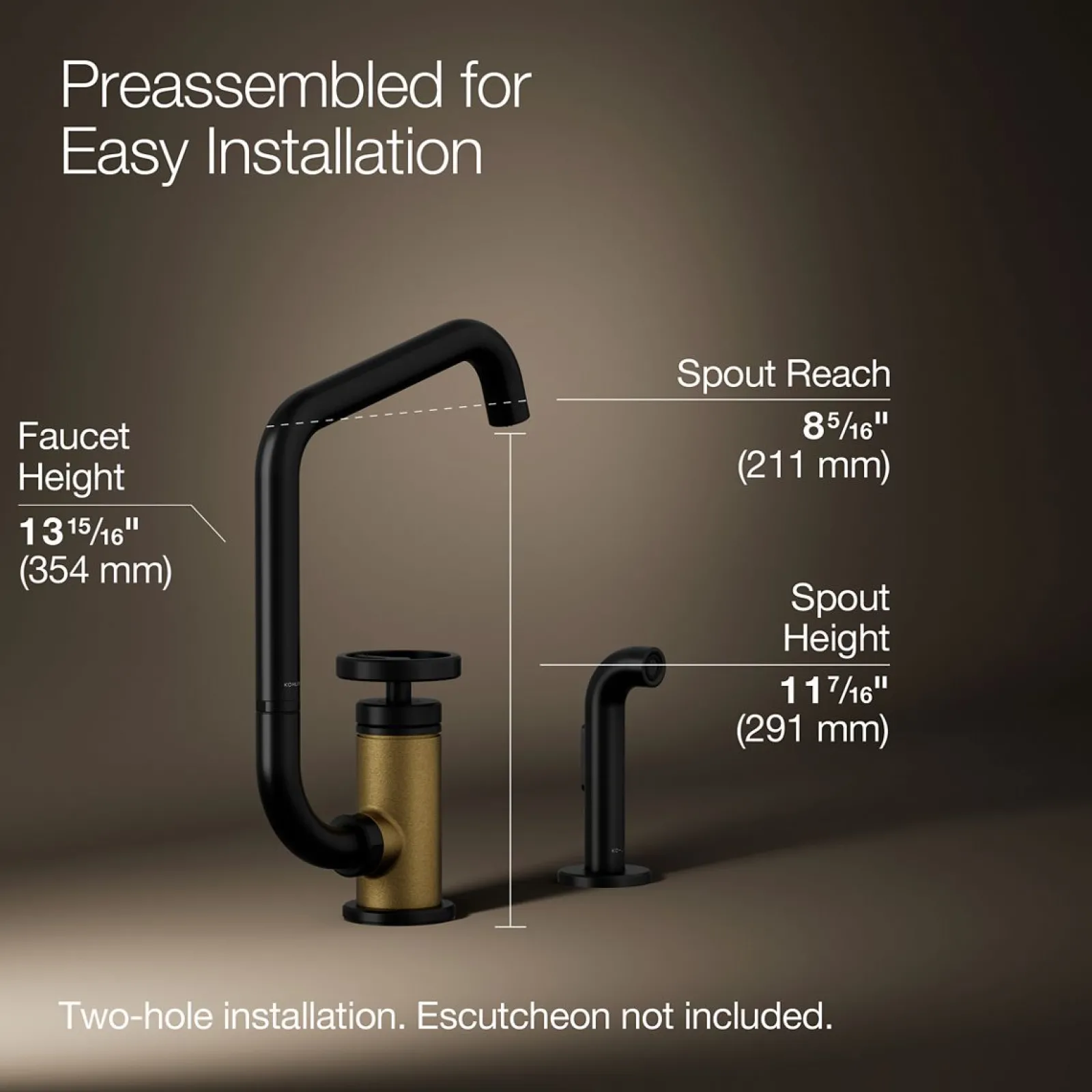 Single-handle bar sink faucet with two-function extended-reach spout and side sprayer^Kohler Online