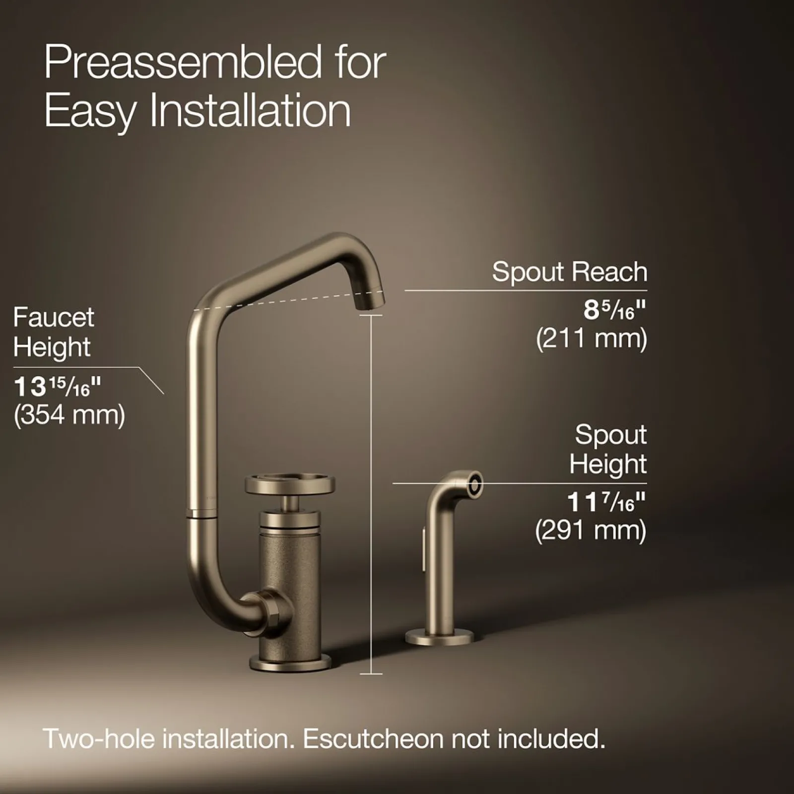 Single-handle bar sink faucet with two-function extended-reach spout and side sprayer^Kohler Online