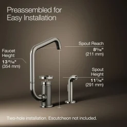 Single-handle bar sink faucet with two-function extended-reach spout and side sprayer^Kohler Online