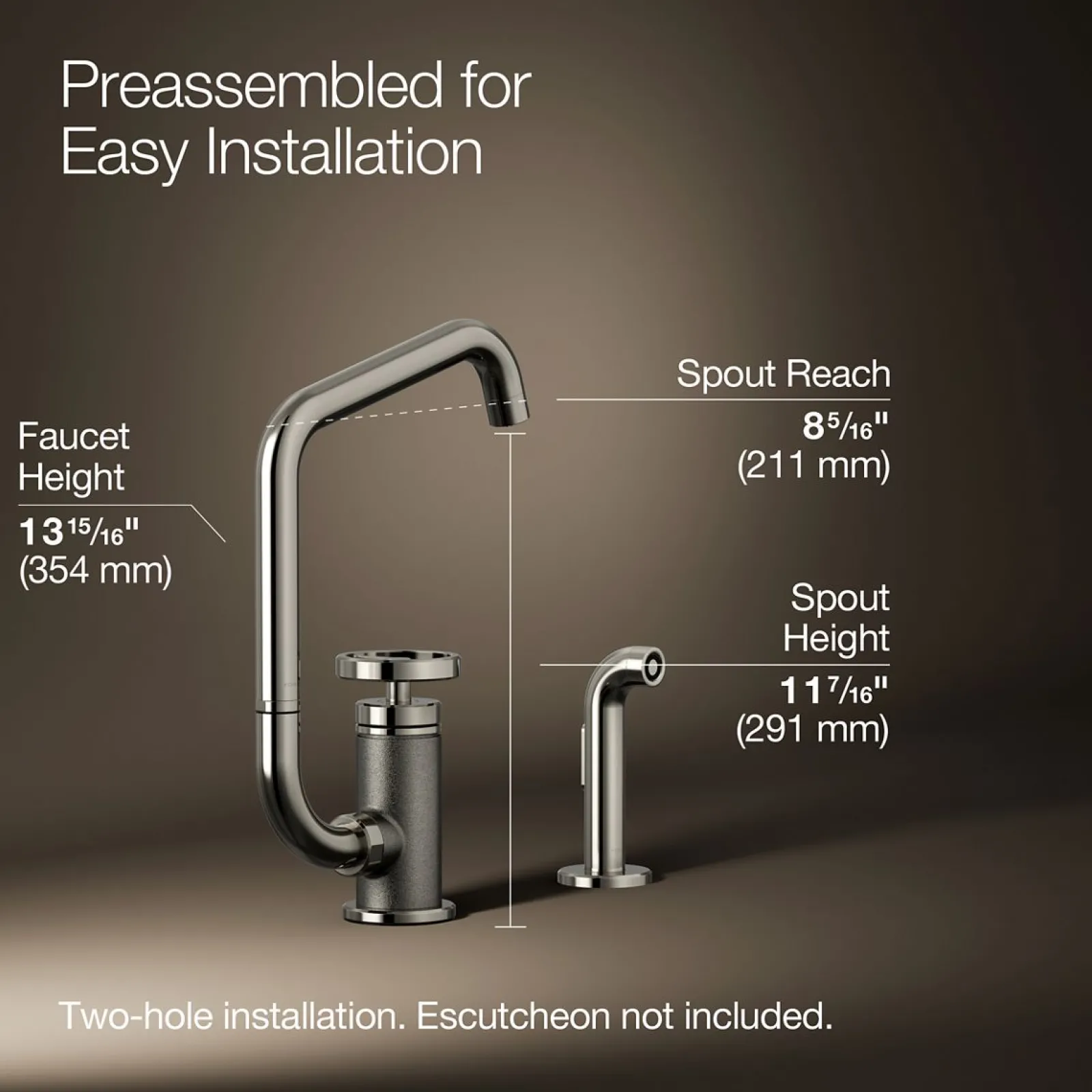 Single-handle bar sink faucet with two-function extended-reach spout and side sprayer^Kohler Online