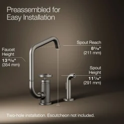 Single-handle bar sink faucet with two-function extended-reach spout and side sprayer^Kohler Online