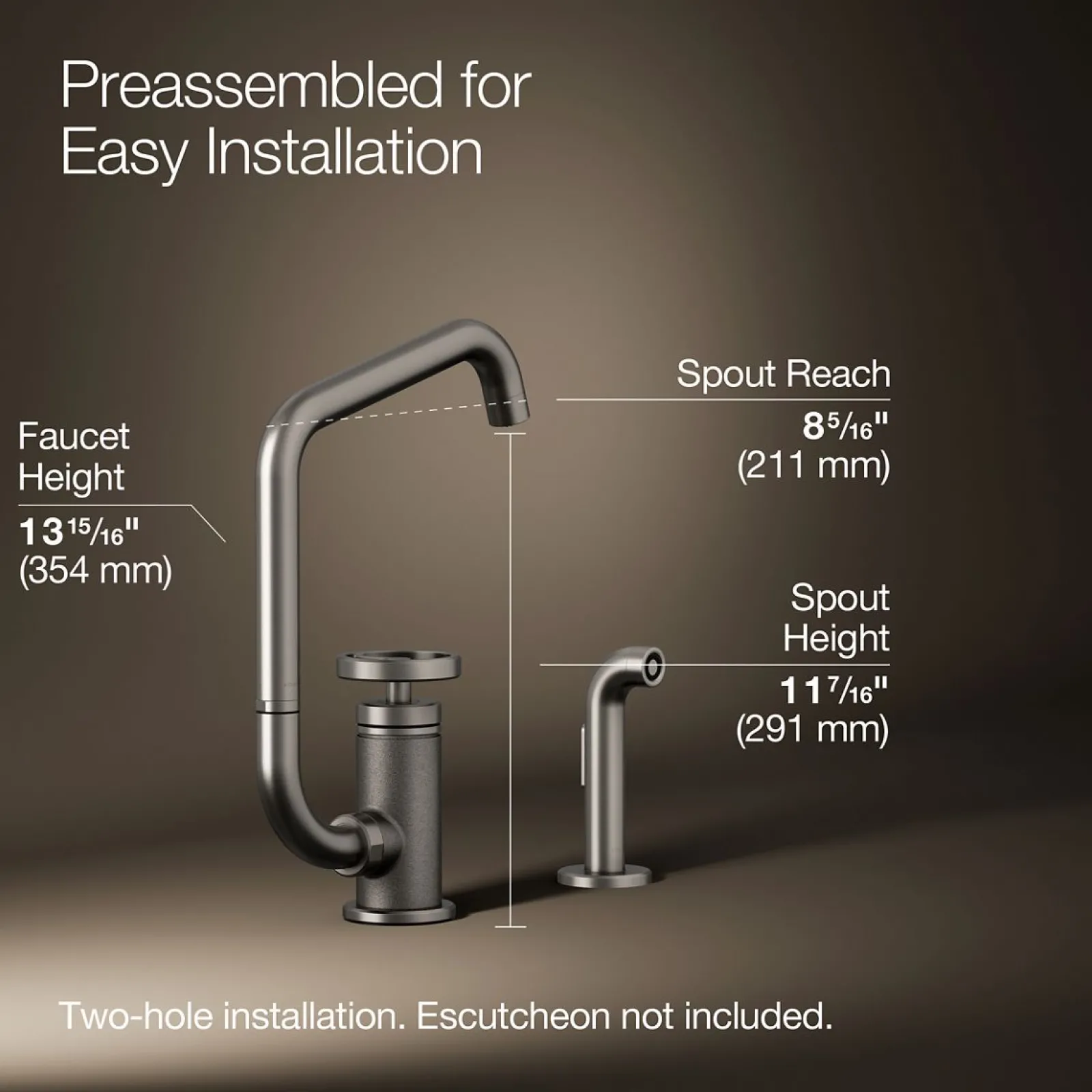 Single-handle bar sink faucet with two-function extended-reach spout and side sprayer^Kohler Online