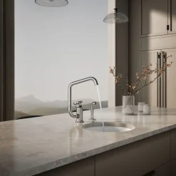 Single-handle bar sink faucet with two-function extended-reach spout and side sprayer^Kohler Online
