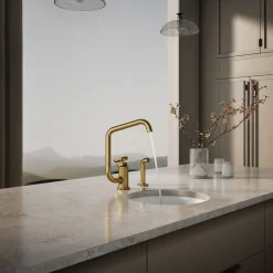 Single-handle bar sink faucet with two-function extended-reach spout and side sprayer^Kohler Online