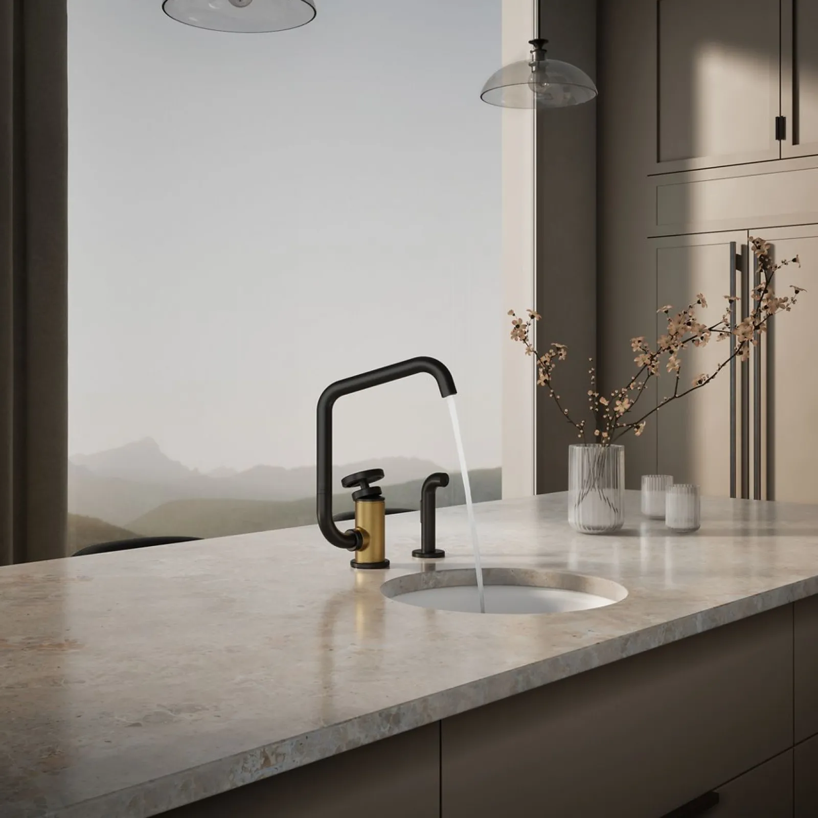 Single-handle bar sink faucet with two-function extended-reach spout and side sprayer^Kohler Online