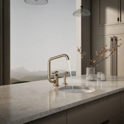 Single-handle bar sink faucet with two-function extended-reach spout and side sprayer^Kohler Online