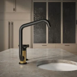 Single-handle bar sink faucet with two-function extended-reach spout and side sprayer^Kohler Online