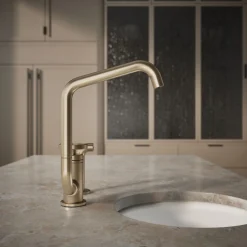 Single-handle bar sink faucet with two-function extended-reach spout and side sprayer^Kohler Online