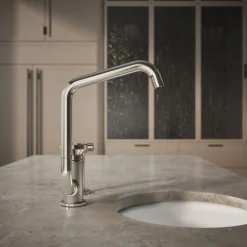 Single-handle bar sink faucet with two-function extended-reach spout and side sprayer^Kohler Online