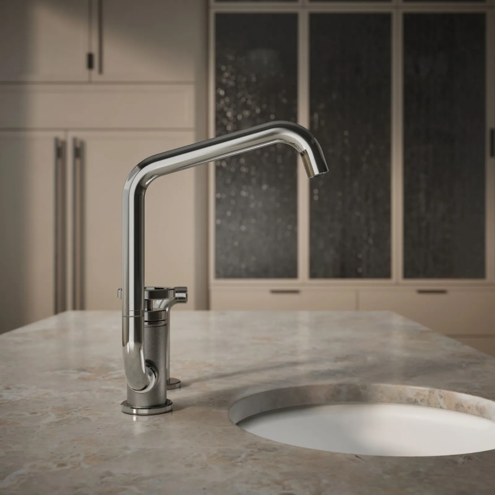 Single-handle bar sink faucet with two-function extended-reach spout and side sprayer^Kohler Online