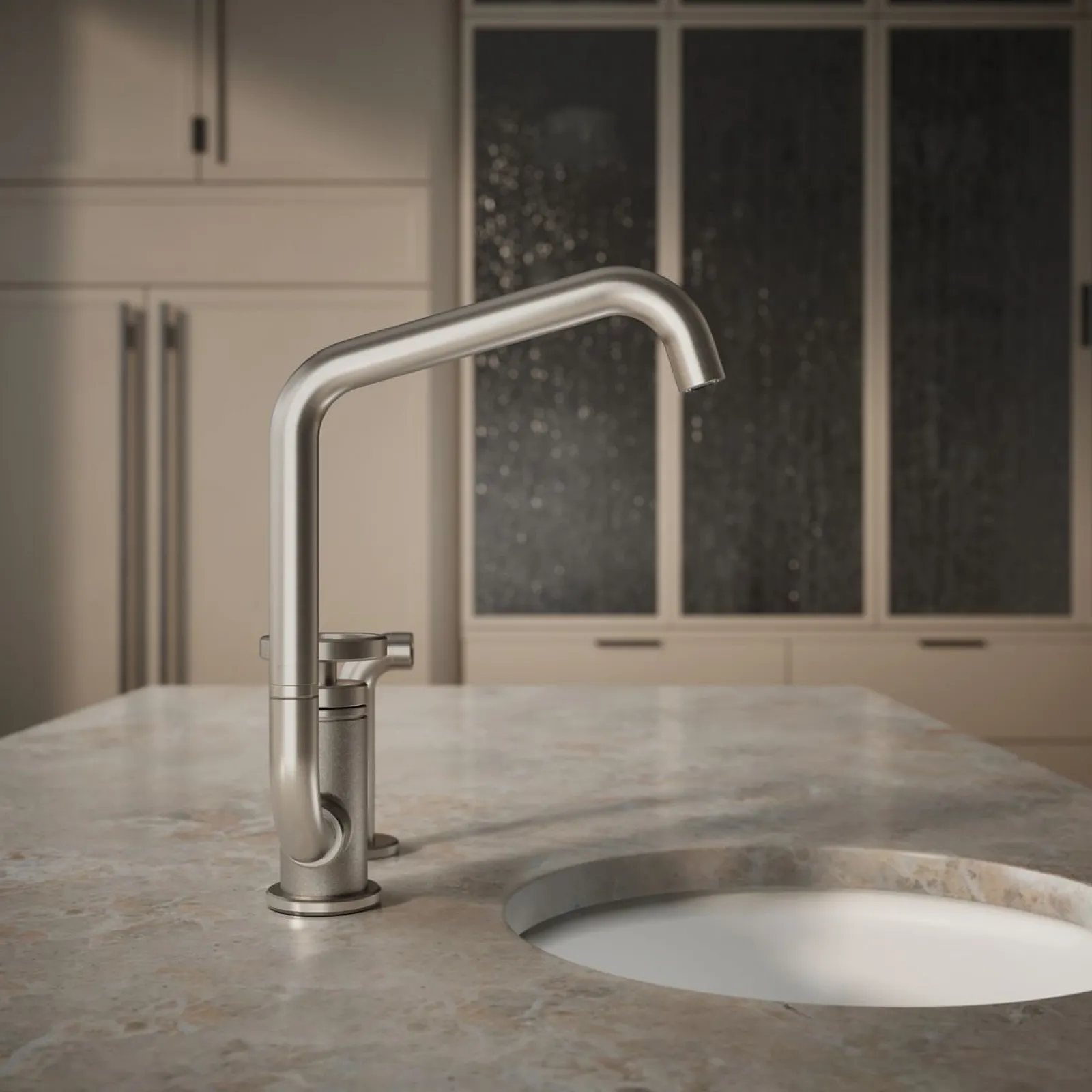 Single-handle bar sink faucet with two-function extended-reach spout and side sprayer^Kohler Online