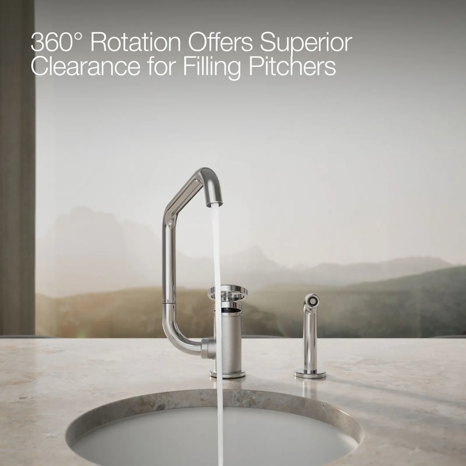 Single-handle bar sink faucet with two-function extended-reach spout and side sprayer^Kohler Online