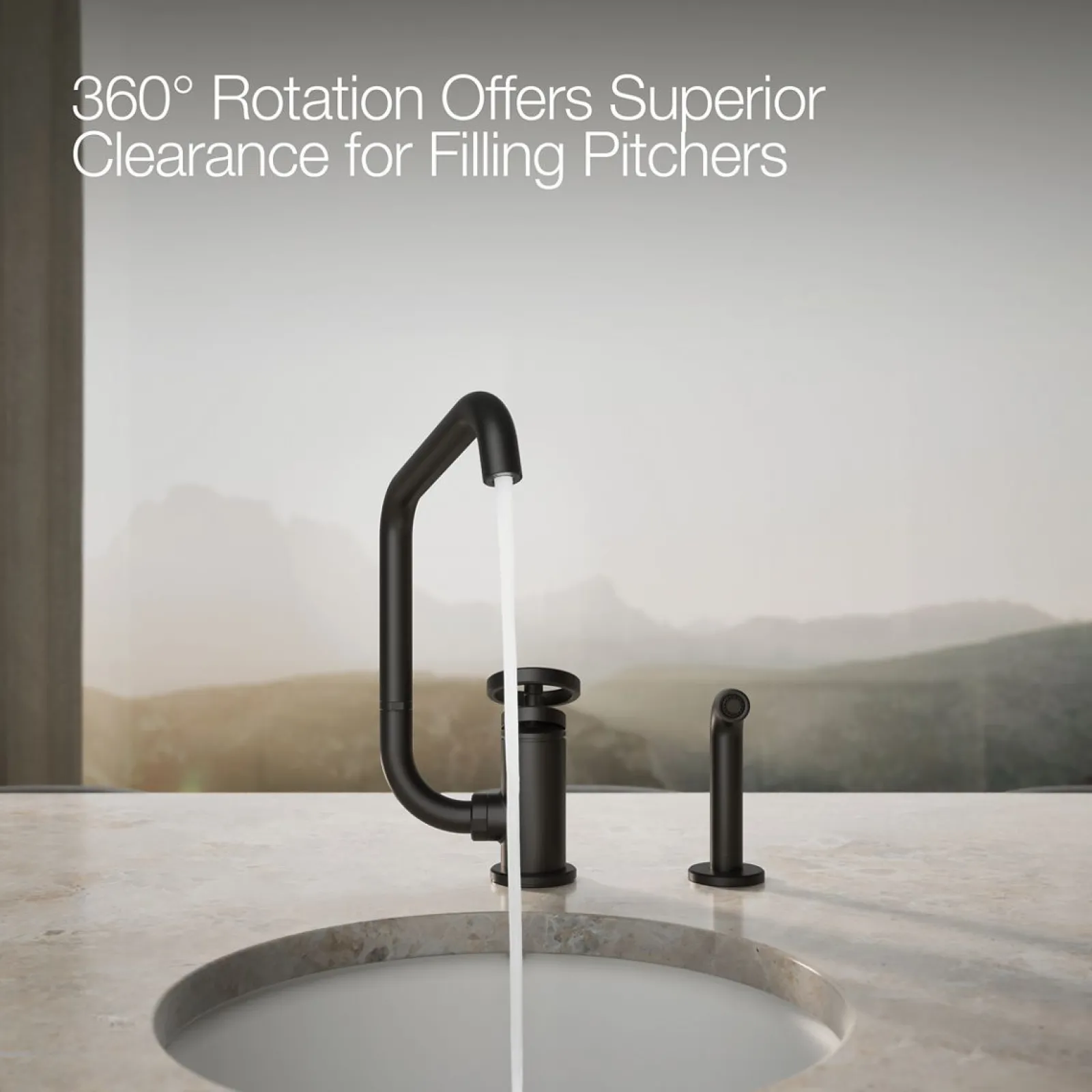 Single-handle bar sink faucet with two-function extended-reach spout and side sprayer^Kohler Online