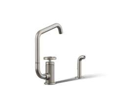 Single-handle bar sink faucet with two-function extended-reach spout and side sprayer^Kohler Online