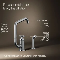 Single-handle bar sink faucet with two-function extended-reach spout and side sprayer^Kohler Online