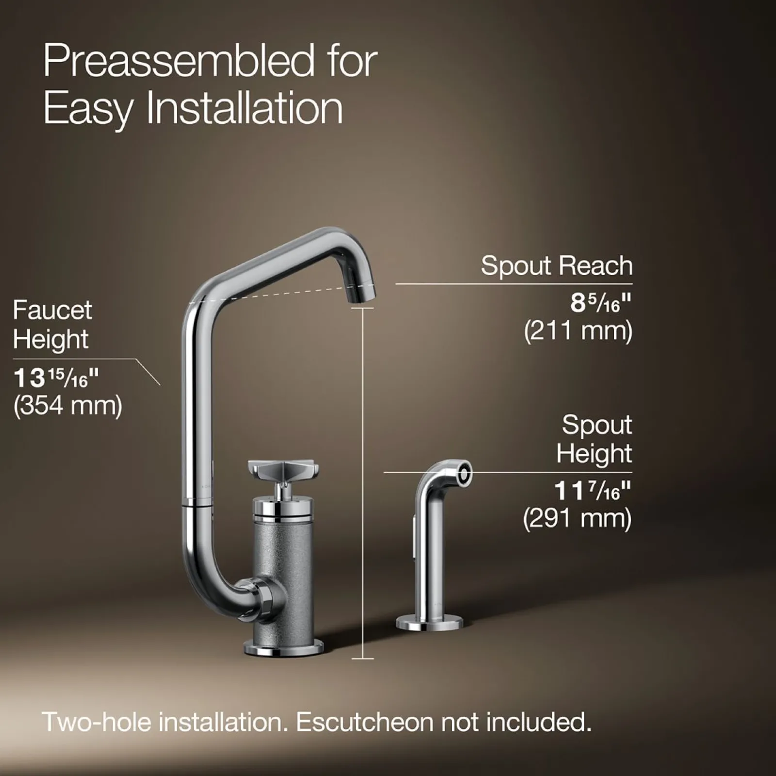 Single-handle bar sink faucet with two-function extended-reach spout and side sprayer^Kohler Online