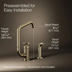 Single-handle bar sink faucet with two-function extended-reach spout and side sprayer^Kohler Online
