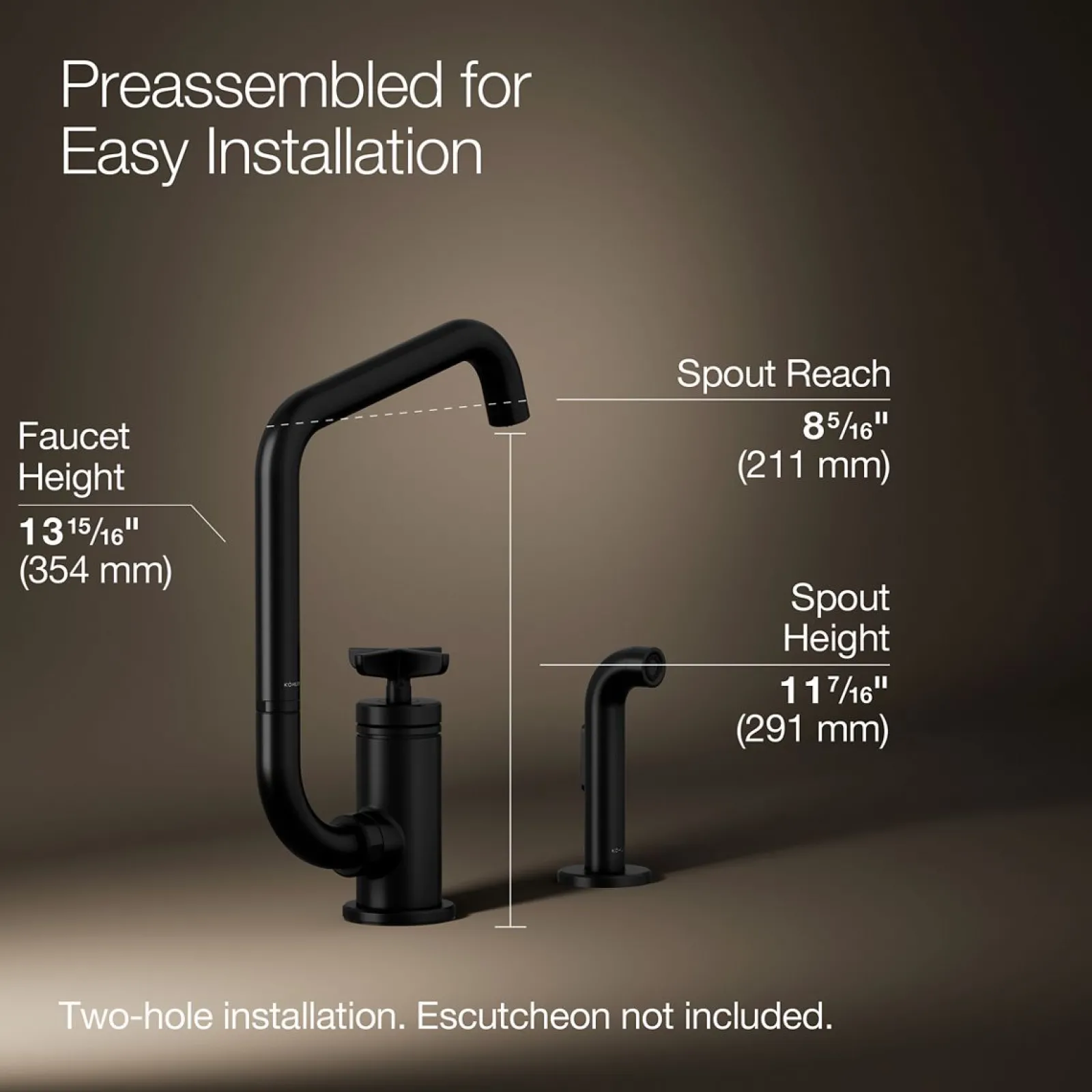 Single-handle bar sink faucet with two-function extended-reach spout and side sprayer^Kohler Online