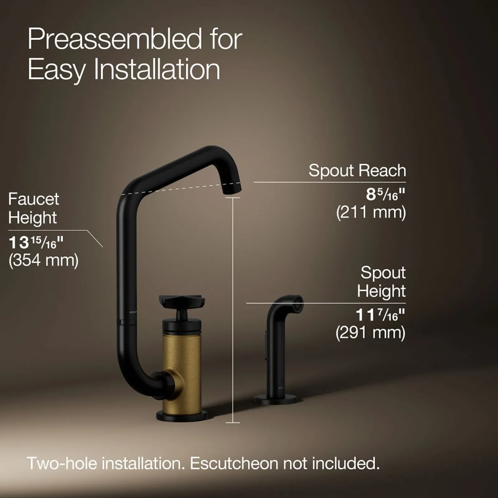 Single-handle bar sink faucet with two-function extended-reach spout and side sprayer^Kohler Online