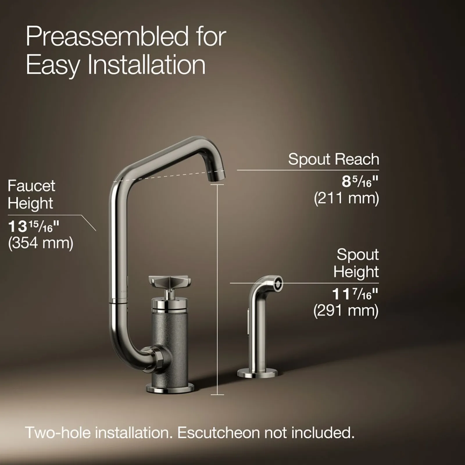 Single-handle bar sink faucet with two-function extended-reach spout and side sprayer^Kohler Online