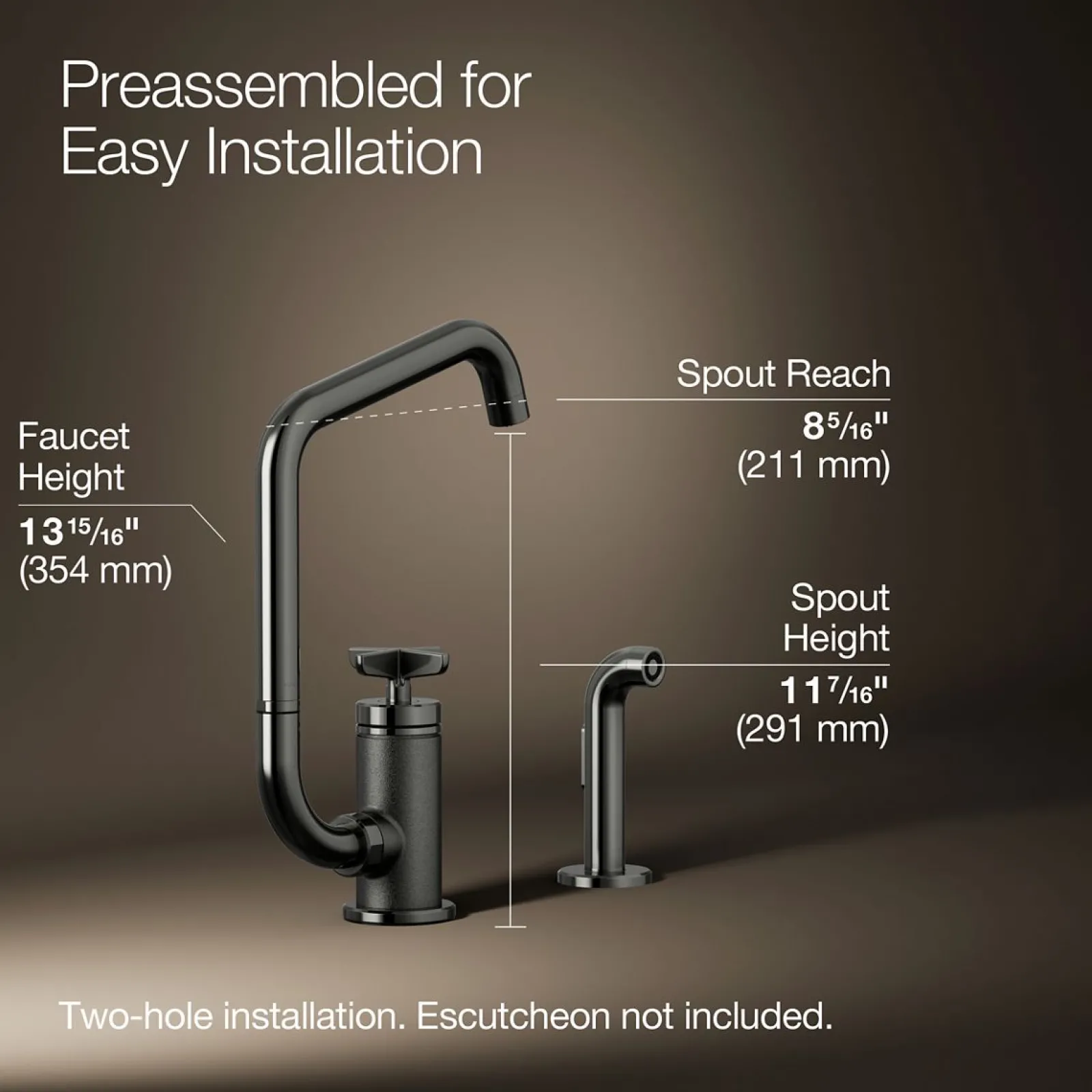 Single-handle bar sink faucet with two-function extended-reach spout and side sprayer^Kohler Online