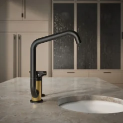 Single-handle bar sink faucet with two-function extended-reach spout and side sprayer^Kohler Online