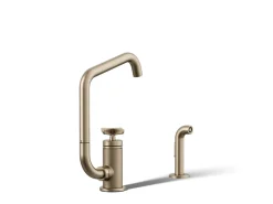 Single-handle bar sink faucet with two-function extended-reach spout and side sprayer^Kohler Online