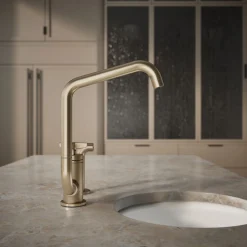 Single-handle bar sink faucet with two-function extended-reach spout and side sprayer^Kohler Online