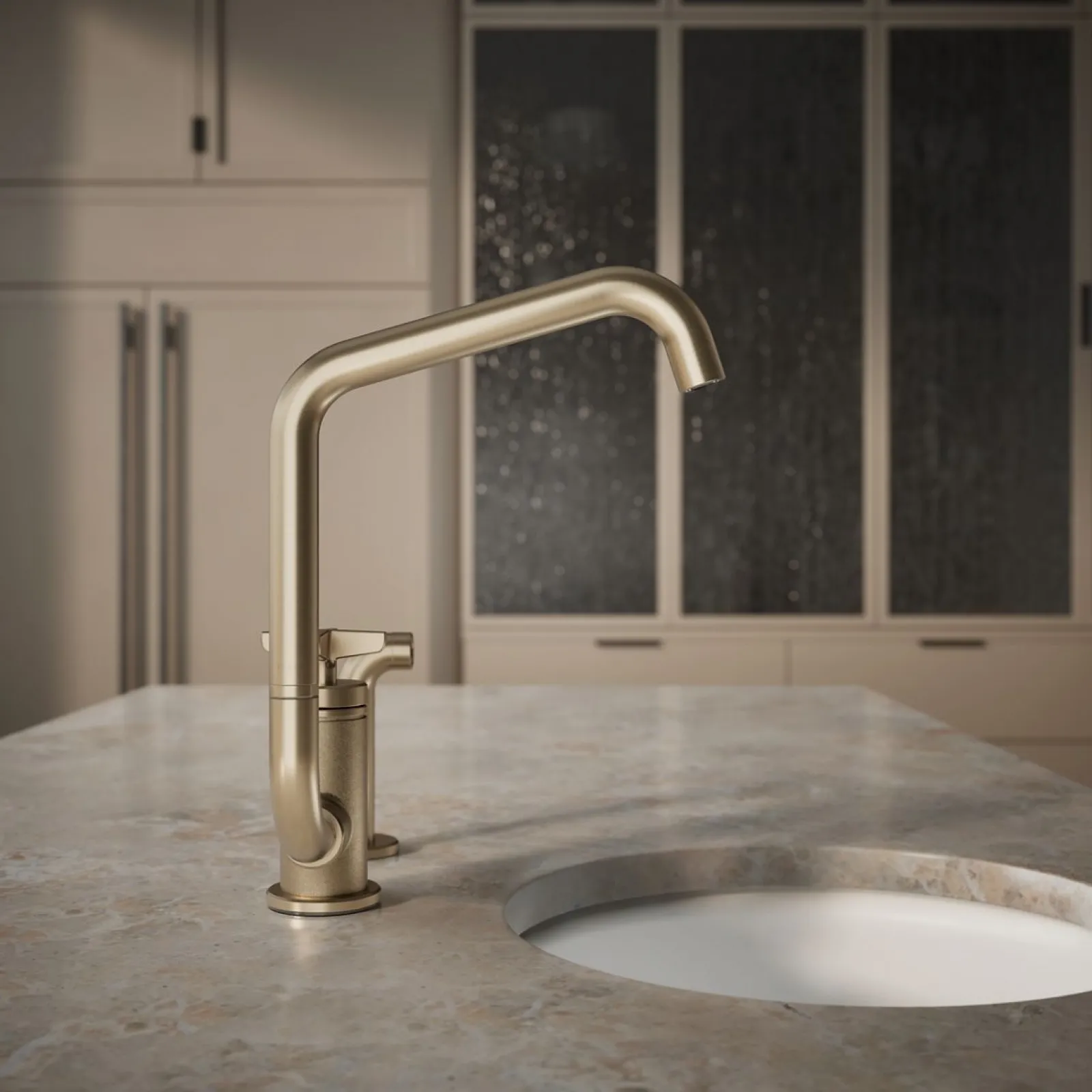Single-handle bar sink faucet with two-function extended-reach spout and side sprayer^Kohler Online