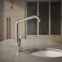 Single-handle bar sink faucet with two-function extended-reach spout and side sprayer^Kohler Online