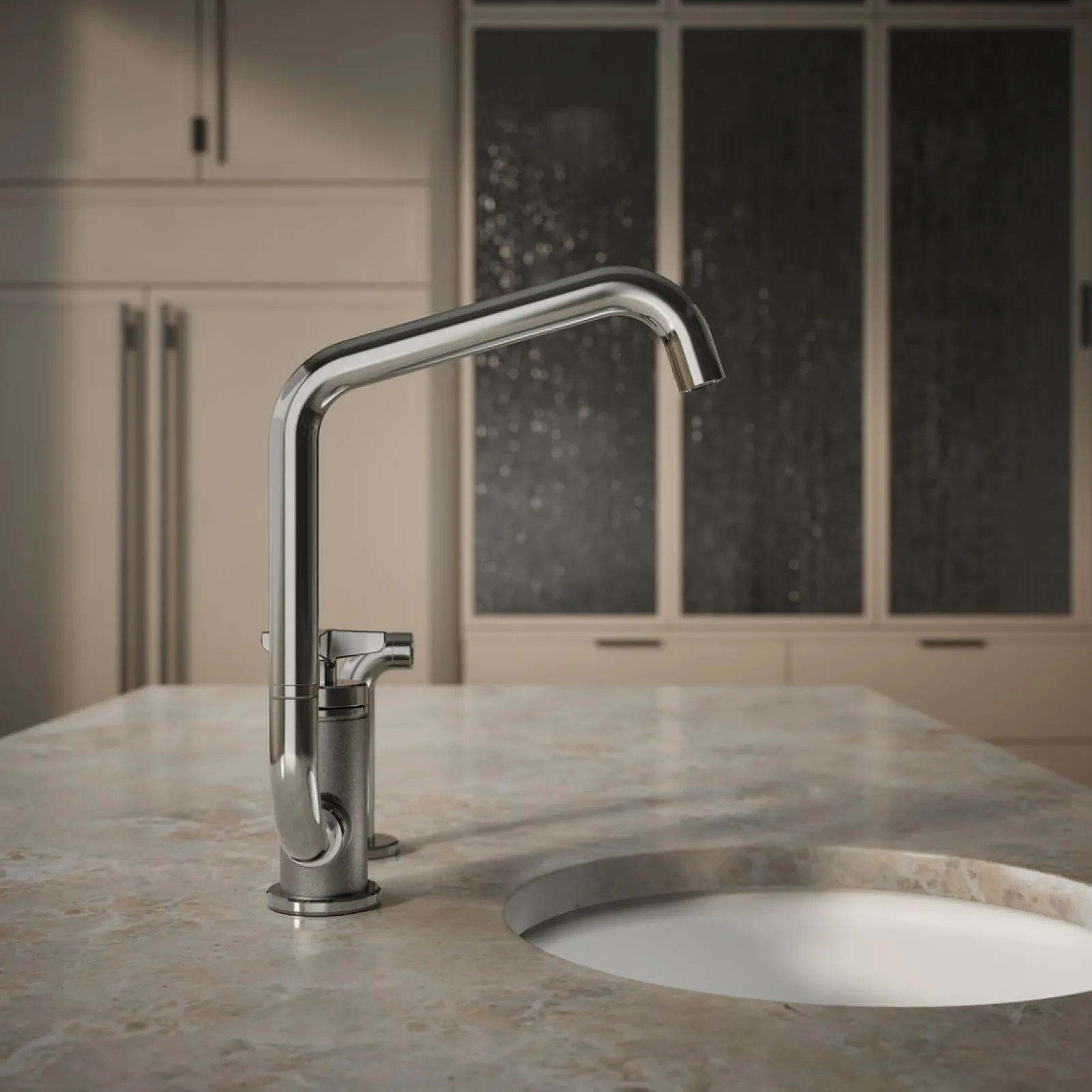 Single-handle bar sink faucet with two-function extended-reach spout and side sprayer^Kohler Online