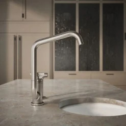 Single-handle bar sink faucet with two-function extended-reach spout and side sprayer^Kohler Online