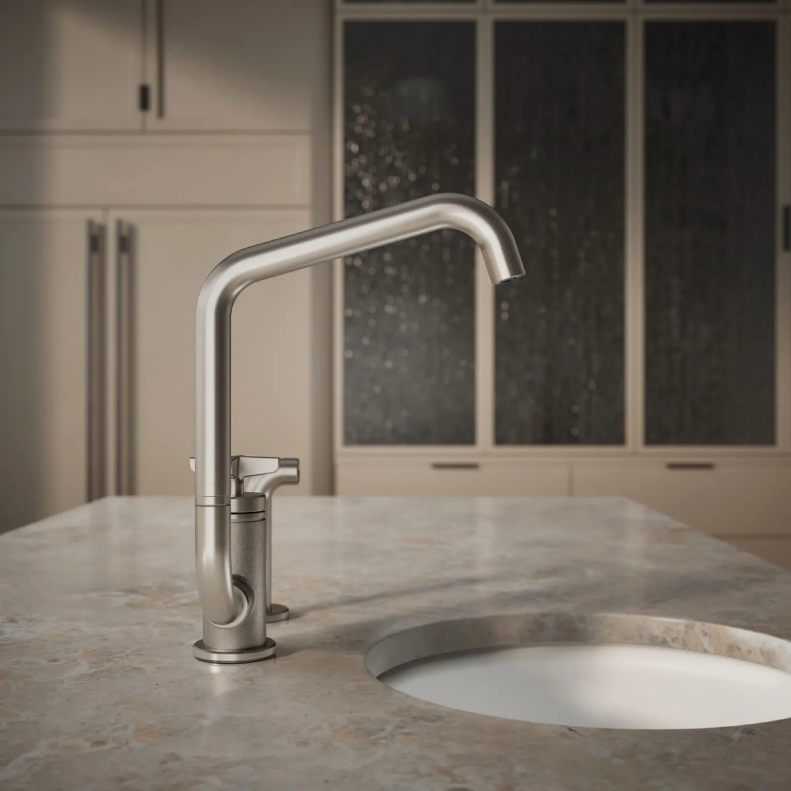 Single-handle bar sink faucet with two-function extended-reach spout and side sprayer^Kohler Online