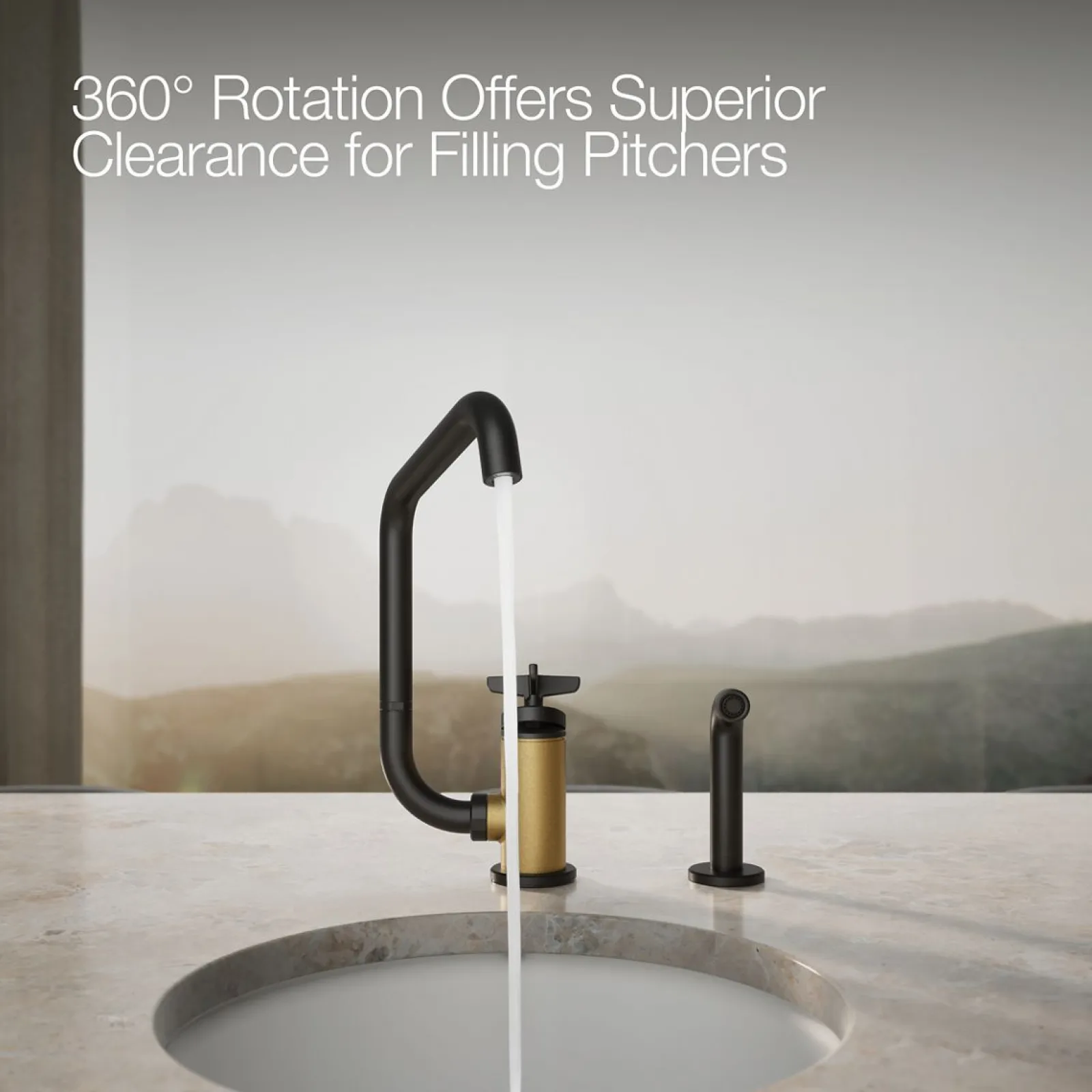 Single-handle bar sink faucet with two-function extended-reach spout and side sprayer^Kohler Online