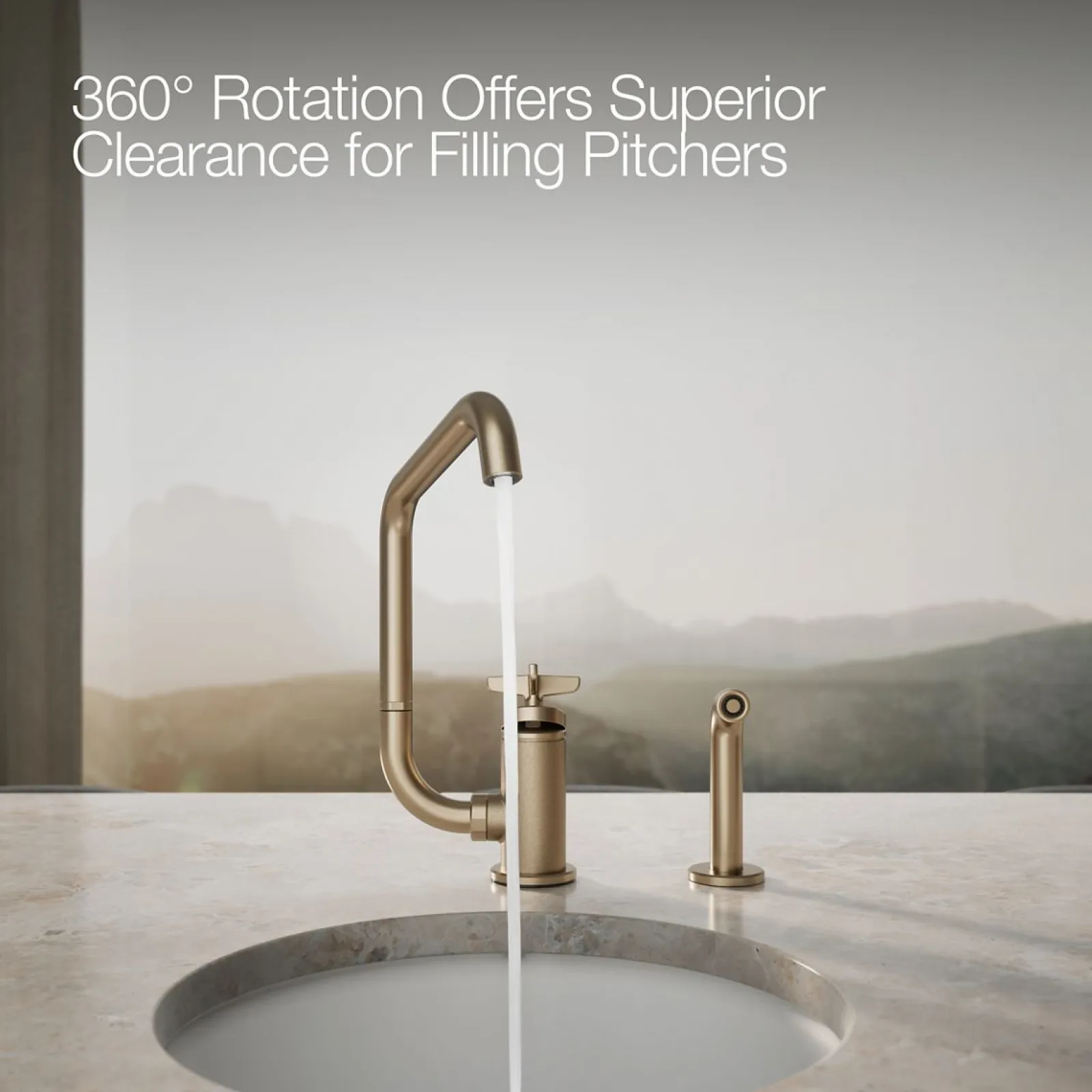 Single-handle bar sink faucet with two-function extended-reach spout and side sprayer^Kohler Online
