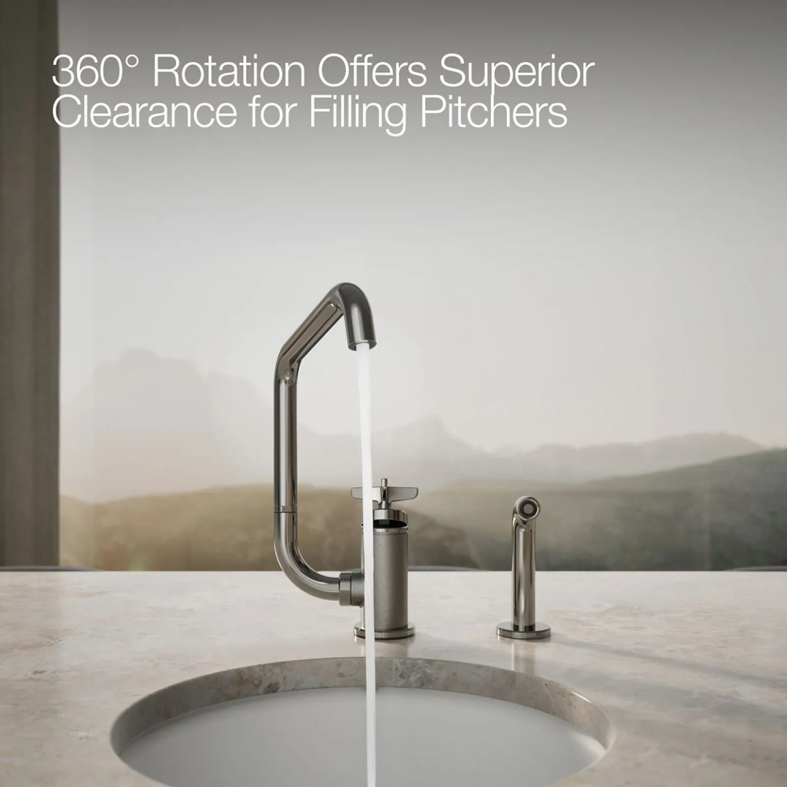 Single-handle bar sink faucet with two-function extended-reach spout and side sprayer^Kohler Online