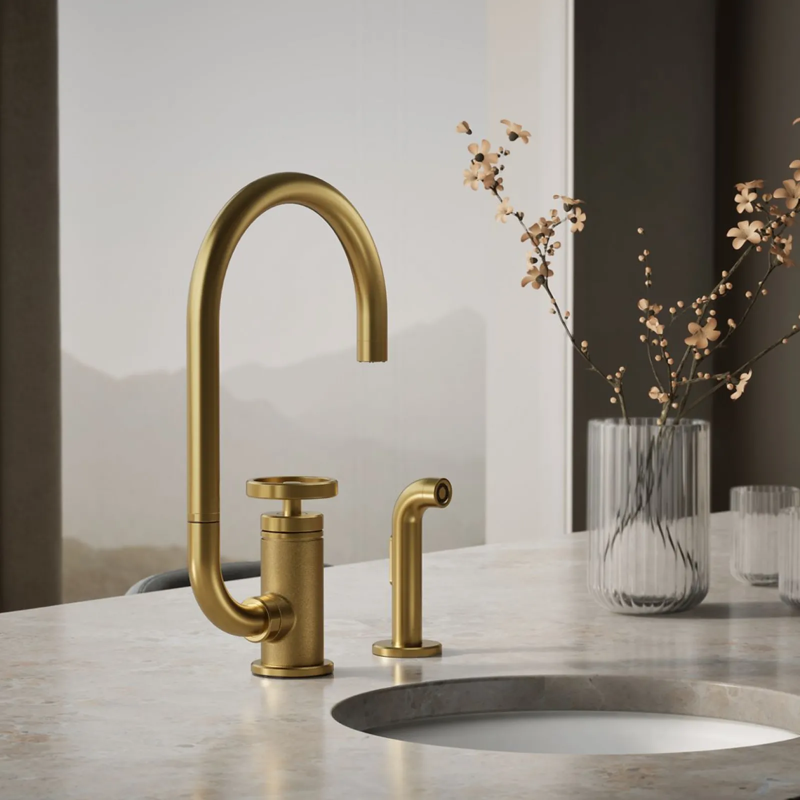 Single-handle bar sink faucet with two-function extended-reach spout and side sprayer^Kohler Online