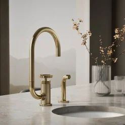 Single-handle bar sink faucet with two-function extended-reach spout and side sprayer^Kohler Online