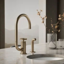 Single-handle bar sink faucet with two-function extended-reach spout and side sprayer^Kohler Online