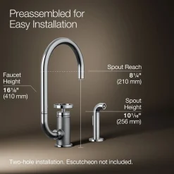 Single-handle bar sink faucet with two-function extended-reach spout and side sprayer^Kohler Online