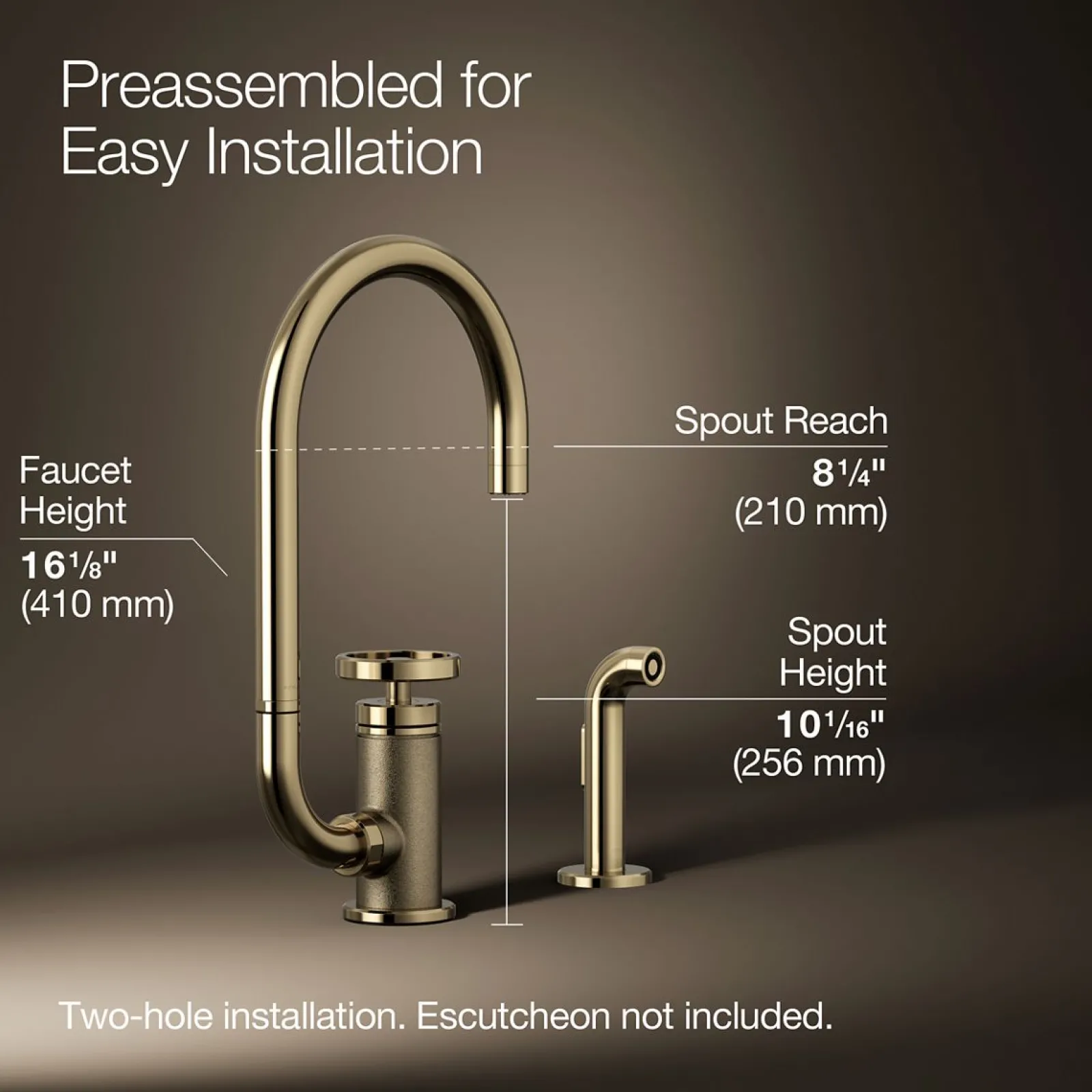 Single-handle bar sink faucet with two-function extended-reach spout and side sprayer^Kohler Online