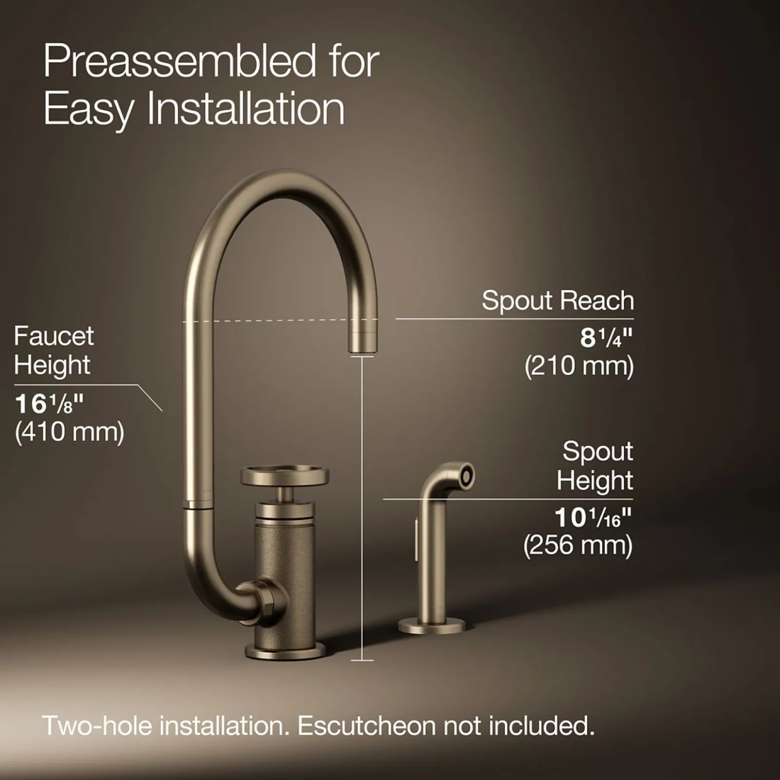 Single-handle bar sink faucet with two-function extended-reach spout and side sprayer^Kohler Online