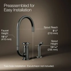 Single-handle bar sink faucet with two-function extended-reach spout and side sprayer^Kohler Online