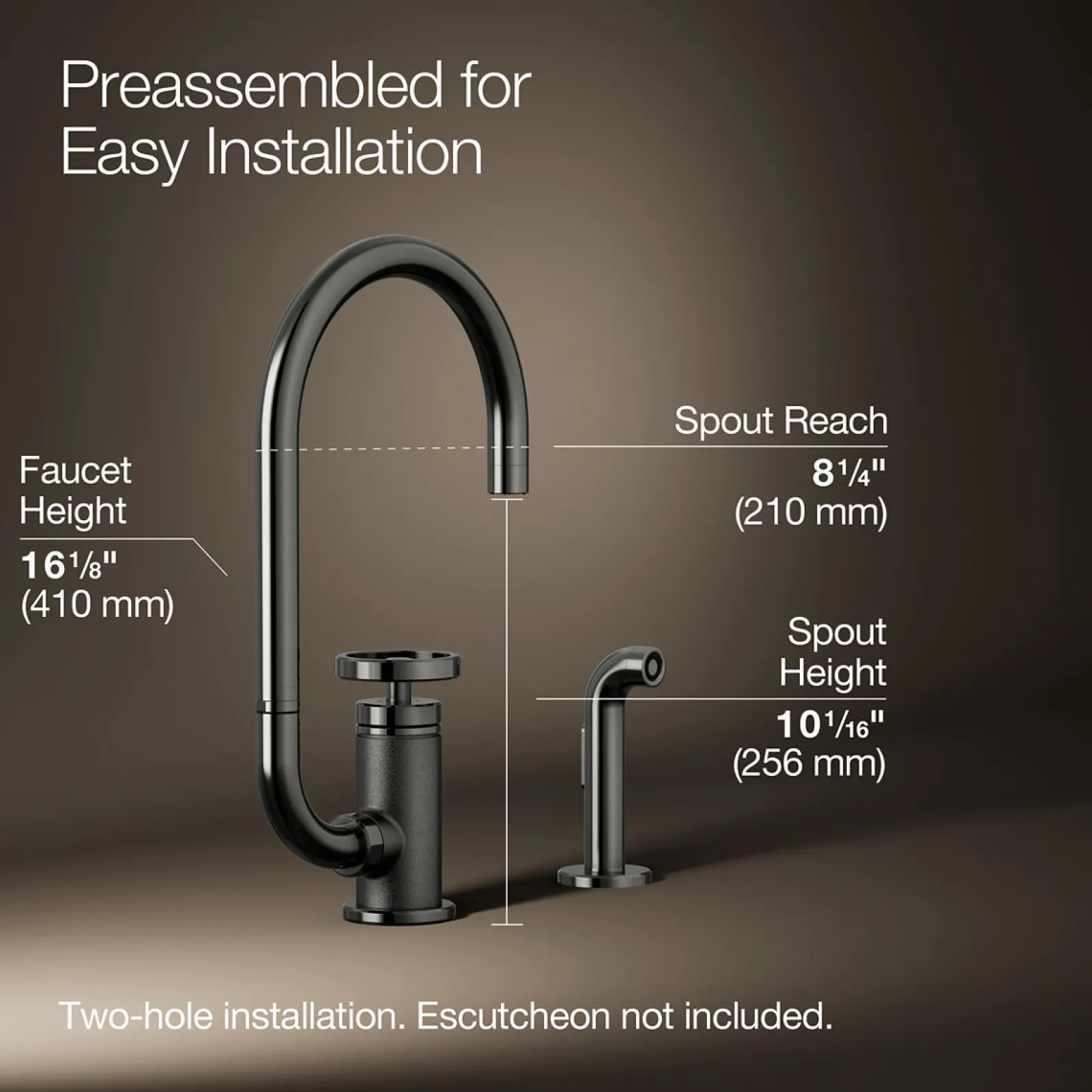 Single-handle bar sink faucet with two-function extended-reach spout and side sprayer^Kohler Online