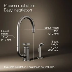Single-handle bar sink faucet with two-function extended-reach spout and side sprayer^Kohler Online