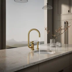 Single-handle bar sink faucet with two-function extended-reach spout and side sprayer^Kohler Online