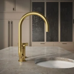 Single-handle bar sink faucet with two-function extended-reach spout and side sprayer^Kohler Online