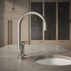 Single-handle bar sink faucet with two-function extended-reach spout and side sprayer^Kohler Online