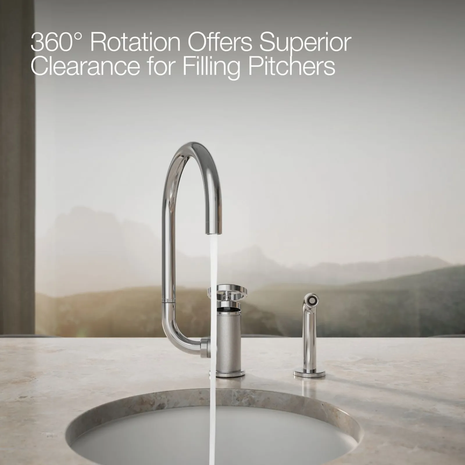 Single-handle bar sink faucet with two-function extended-reach spout and side sprayer^Kohler Online